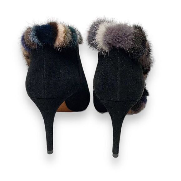 Donald J Pliner Renata  Black Suede Multicolor Fur-Trimmed Bootie Women’s Size 9 - Picture 7 of 13